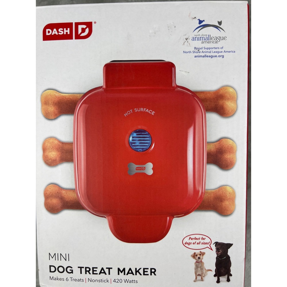 Dash Mini Dog Treat Maker Red Nonstick Bone Shape 6 Treats 420W New in Box